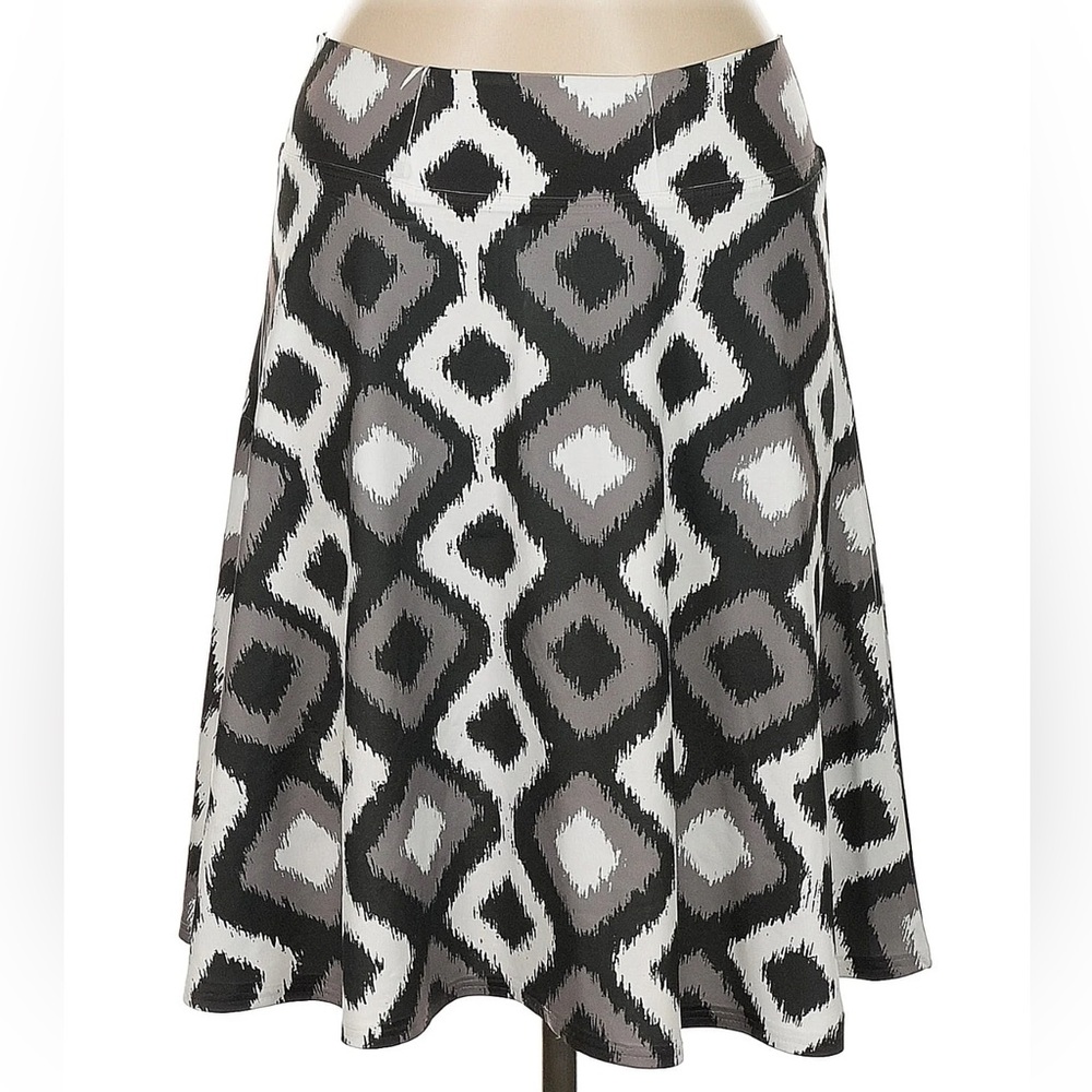 BEFORE+AGAIN SizeM Silky Greek Pattern Knee Length A-Line Skirt Stretch Material